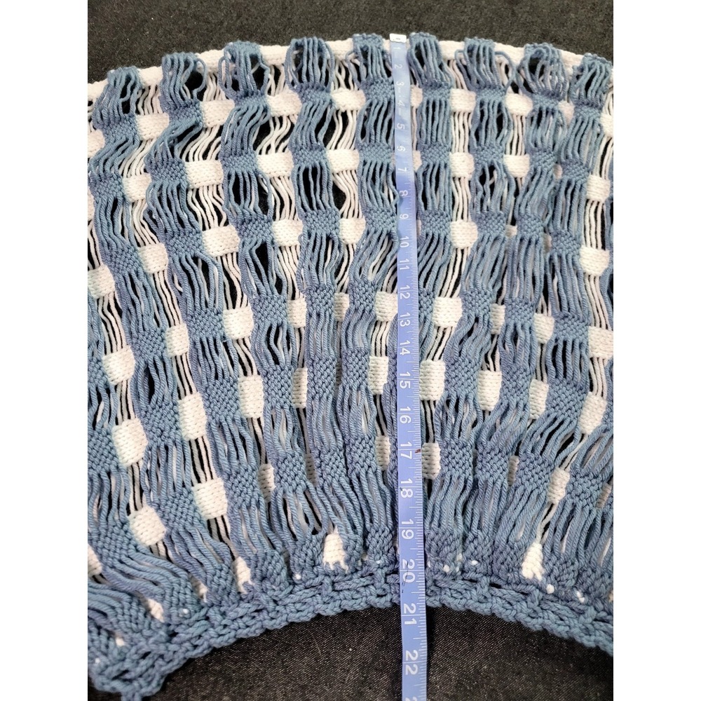 Vintage 70s Handmade Crochet Blue White Cape Capelet Knit‎ Poncho Shawl - Picture 10 of 11